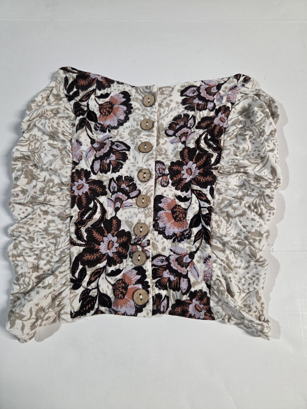 Free People Floral Button Crop Top - Cream, Pink, Brown